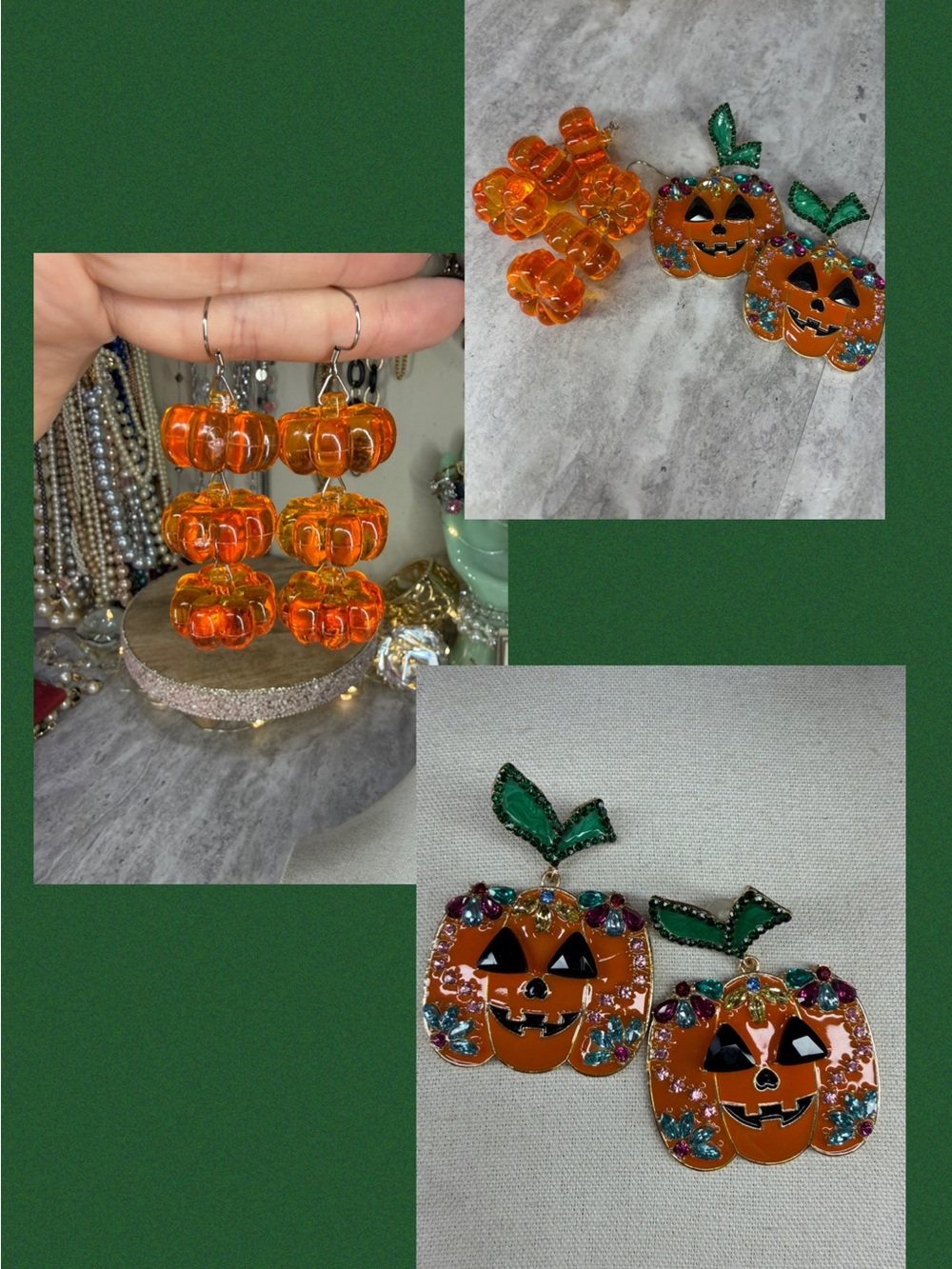 Halloween Earrings Set Pumpkin Rhinestone Dangle Pumpkins Jewelry Holiday Cute